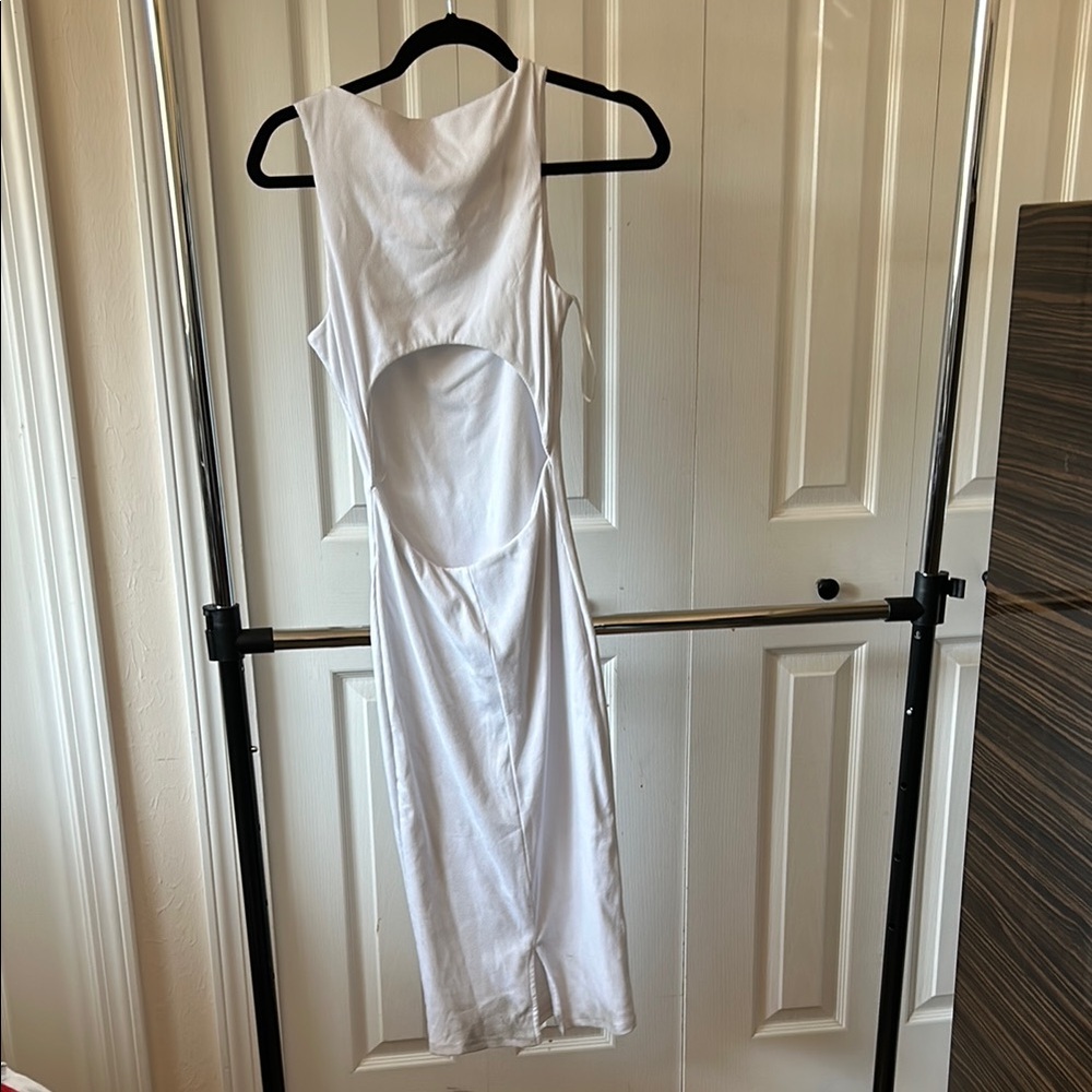 Superdown white ribbed cutout midi dress small slit bodycon tank Dress small